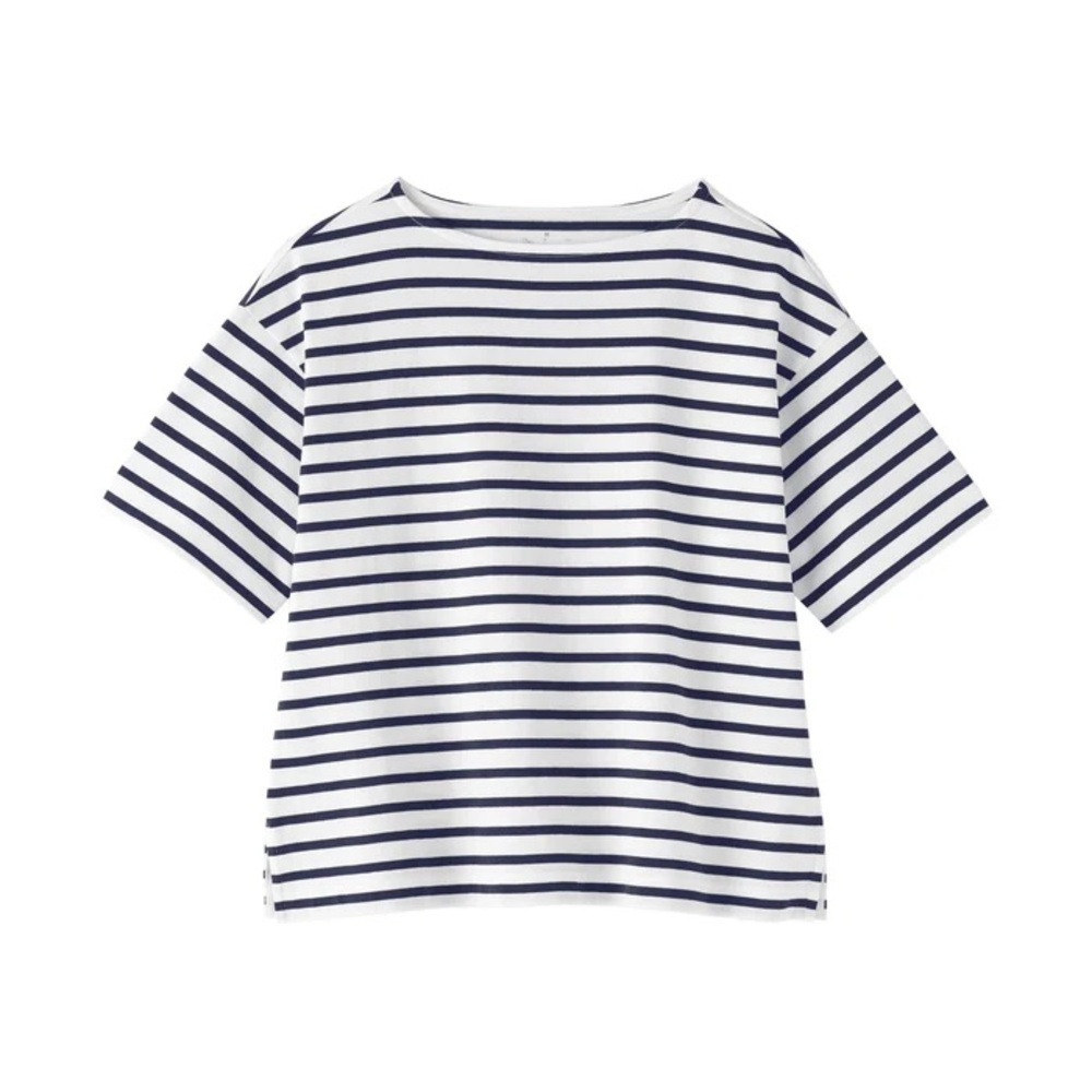 NWT Muji Cotton Jersey Boatneck Black and White Striped Shirt